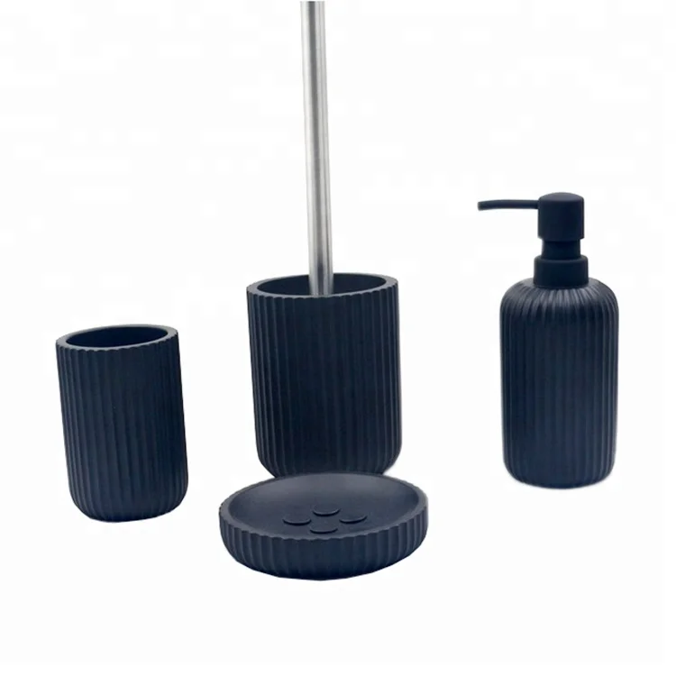 
Home Collection Light Blue Ribbed Bathroom Accessories Lotion Dispenser Water Cup Soap dish Cotton Box Toilet Brush Holder 