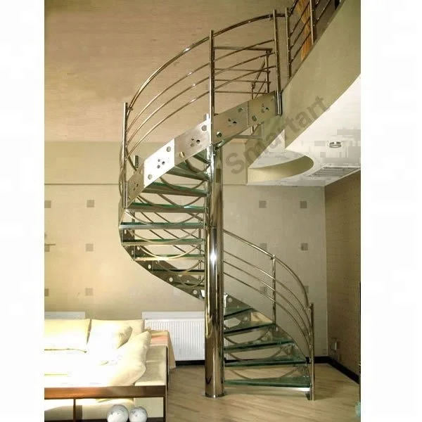 Smartart China Manufacturer stainless steel beam spiral staircases with glass steps