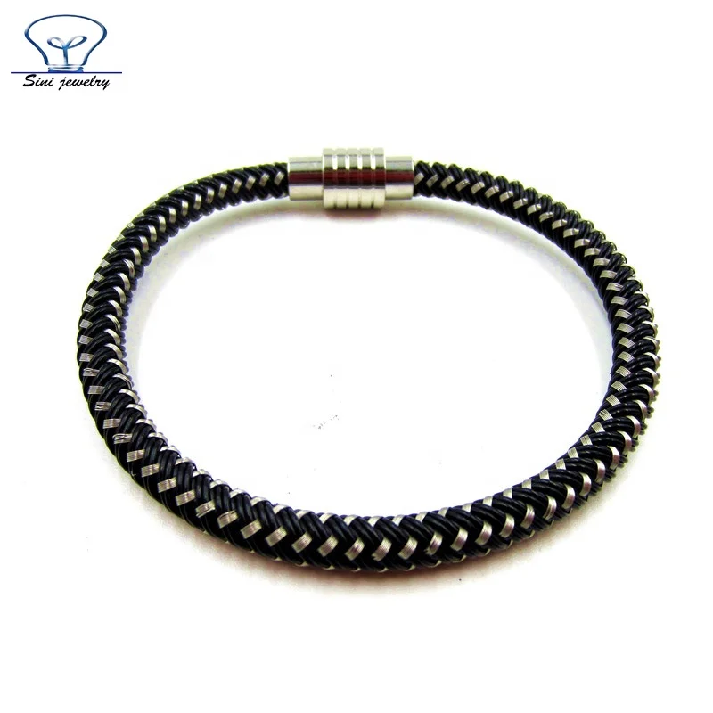 Sini Jewelry Wholesale Genuine Braided Leather Bracelet Stainless Steel Bio Magnetic mens Bracelet men accessories 2016