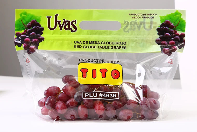 Clear fresh fruit packing bag with zipper and breath hole for strawberry grape cherry