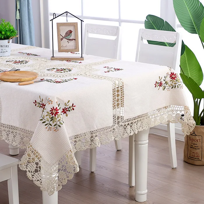 European Style Handmade Crochet Lace Ribbon Embroidered Table Cloth for Decoration Cover  Home Decor