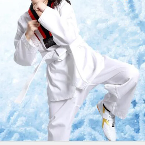 Оптовая продажа, одежда для тхэквондо, белая униформа с V-образным вырезом