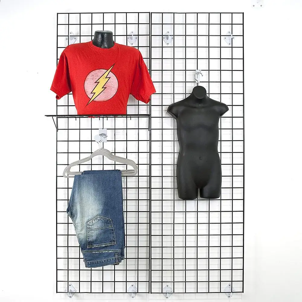 Customized bespoke Chrome L Shaped wire grid wall mesh panel display stand clothing shop fitting equipment