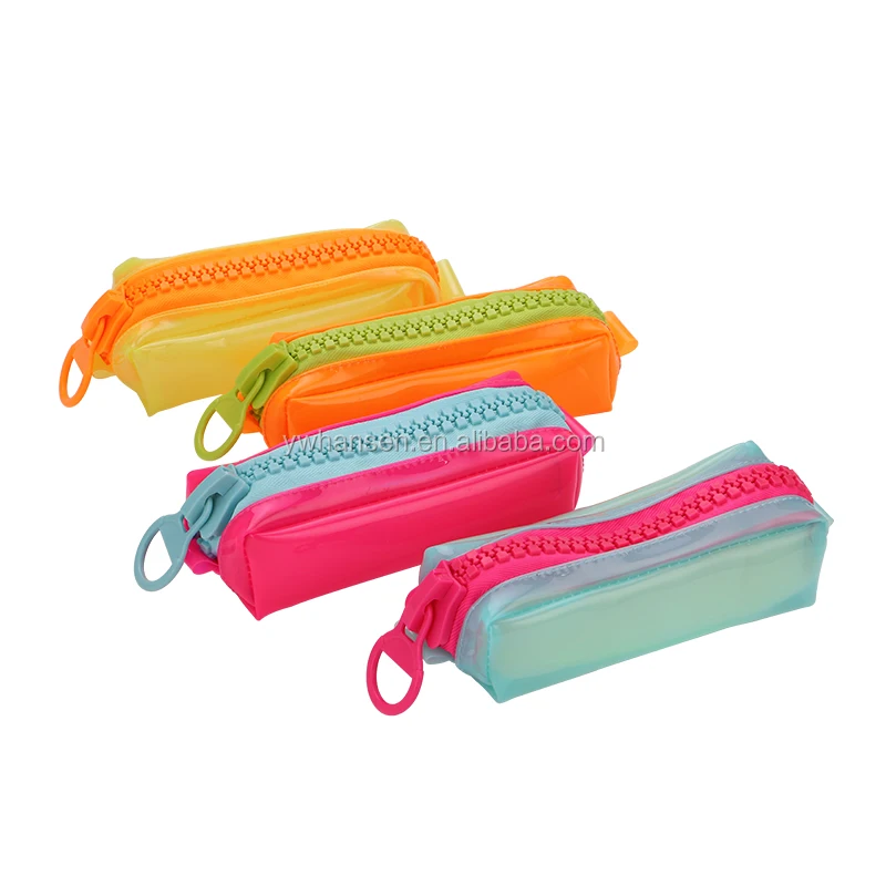 Bright Color Pvc Large Zipper Office School Large Clear Plastic Pencil Case
