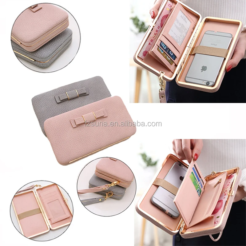 Bow-tie Purse Women Leather Wallet Female Cellphone Money Bag Clutch Card Ladies  Wallet