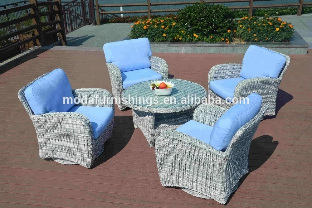 Красивые Плетеные садовые кресла-качалки из ротанга для наружного дворика, набор стеклянных обеденных столов