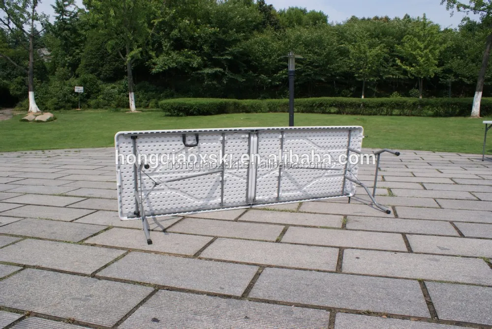 8ft Foldable Outdoor Plastic Table, Durable Long Banquet Table for Party and Events, Plastic Solid Panel Folding Table
