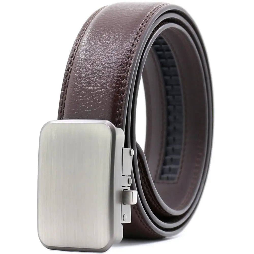 Men 1.25 Inches Plate  Buckle with Ratchet Belt Strap Adjustable Leather Belt