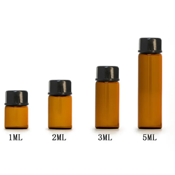 1ml 2ml 3ml 5ml Glass Vial Bottles Amber Color with Black Cap and Three Kinds of Tips Gasket for Samples Filling Use