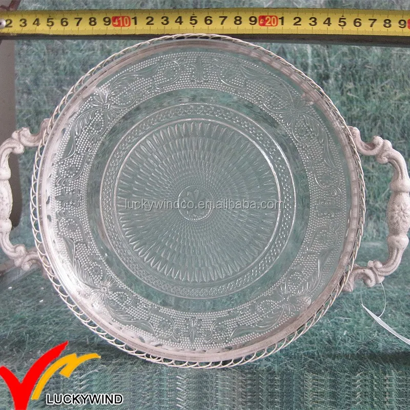 beaded metal gold Shabby Chic Vintage French Antique Cake Stand with glass dome