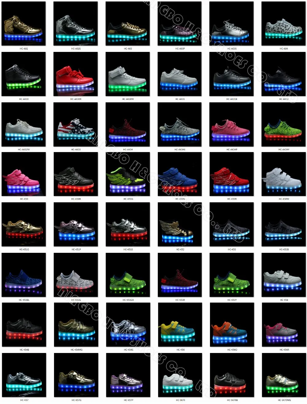 HC-A02S USB Charging 7 colors Shiny pink kids and adult led light shoes