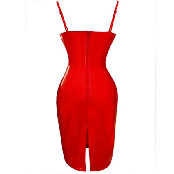 Women Faux Leather Clubwear Dresses Erotic Backless Sling Bodycon Dress
