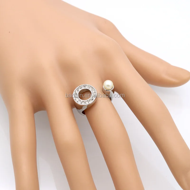 Gold Color Stainless Steel Imitation Pearl Ring For Women Anniversary Made Crystal Rings Brand Luxury Jewelry