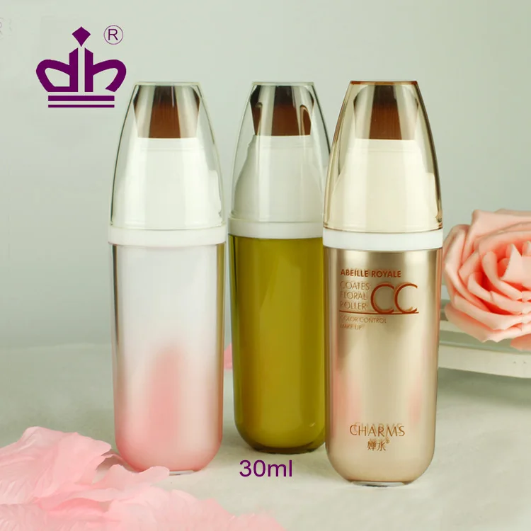 Cylinder shape powder bottle plastic cosmetic packaging with brush