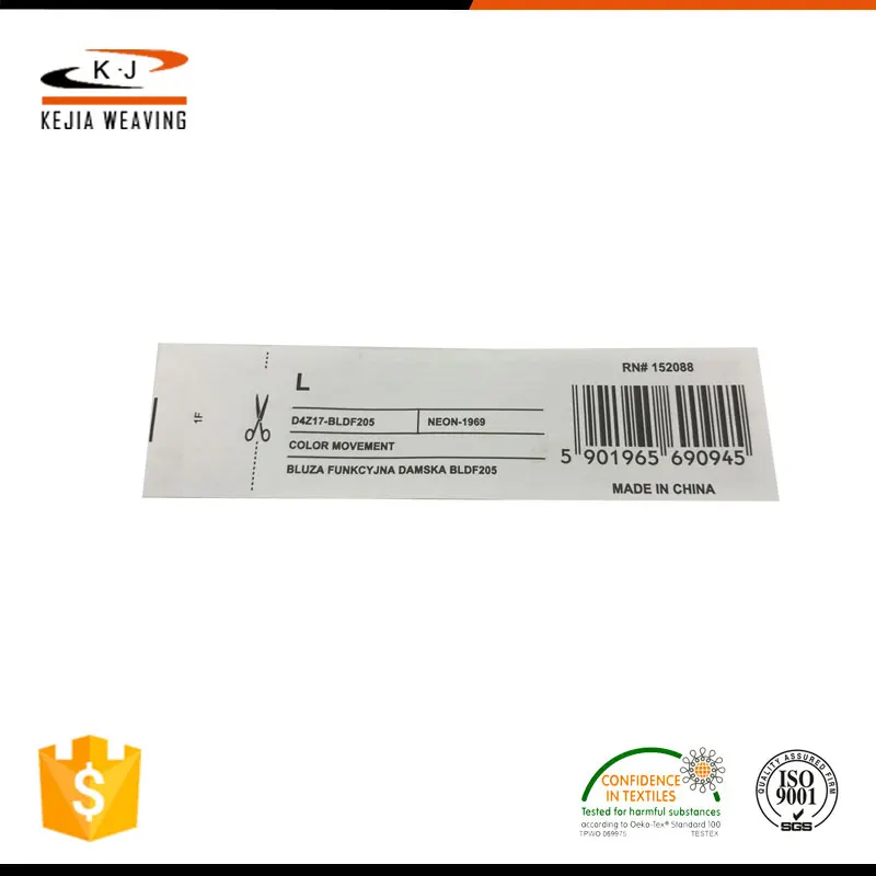 Professional Service Ultrasonic Cut Satin Garment Tags Double Side Printing Care Labels Size Tag for Clothing