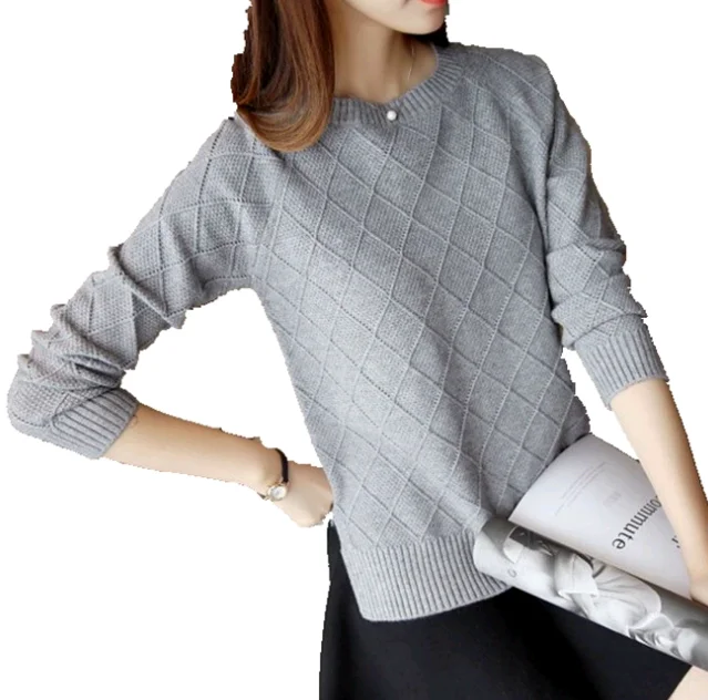 New plaid design lovely knitted woman sweater sweet trend newst women elegant ladies knitwear