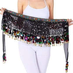 Women Hot Sale Halloween Costumes Hip Skirt Sexy Sequined Tassel Bellydance Hip Scarf Festival Wrap Mini Skirt with Sequins Coin