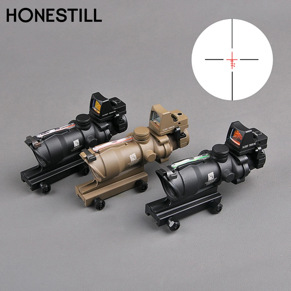 
Tactical 4x32 Real red Fiber Optic Illuminated Rifle Scope with RMR Red Dot 