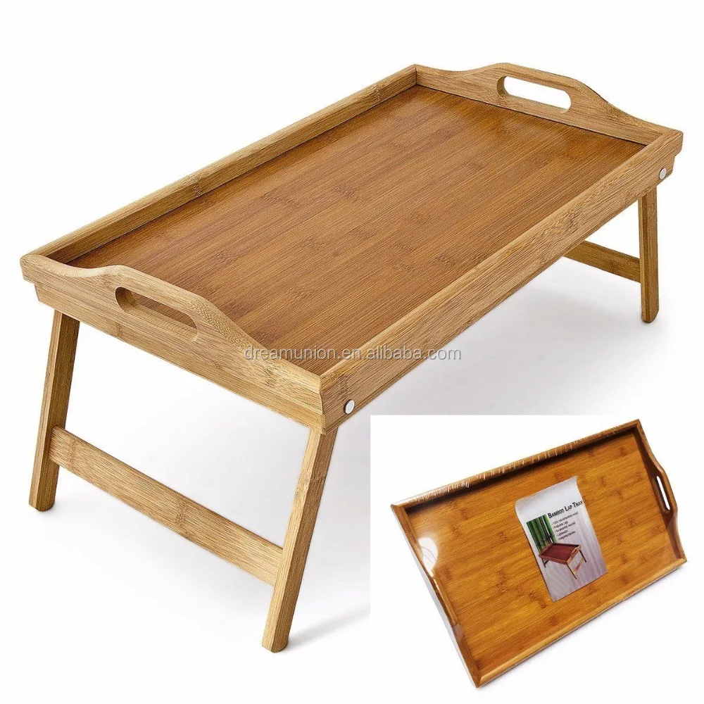 Bamboo Wooden Bed Tray With Folding Legs Serving Breakfast Lap Tray Table Mate