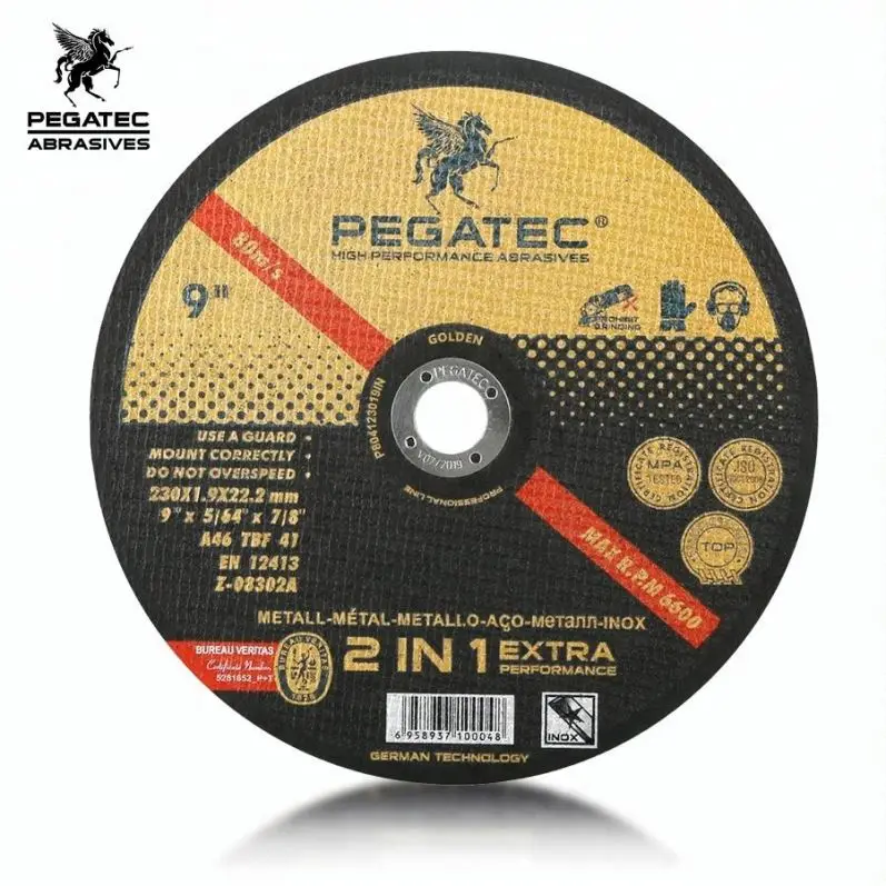 MPA certificated 230x1.9x22.2mm 80m/s PEGATEC discs factory in Yongkang