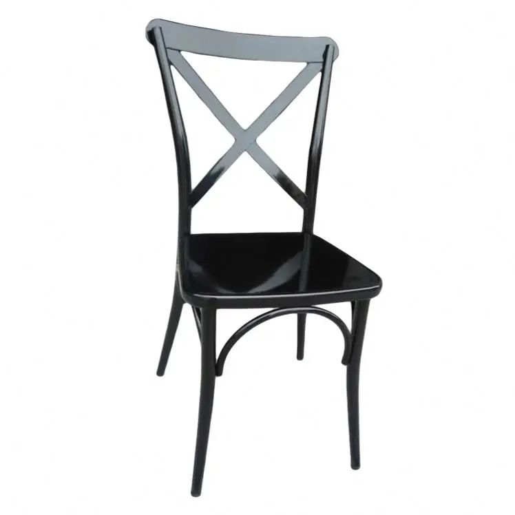 
Best Sale Wholesale Price Antique Cross bronze/gunmetal antique color Back Metal Dining Chair with Wooden Seat 