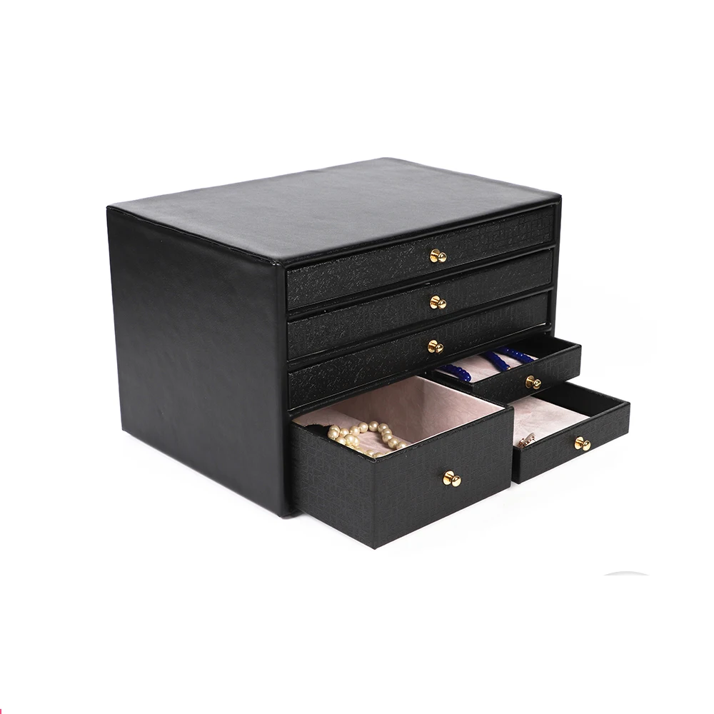 Wholesale Leather six drawers black/white/pink stand jewelry storage box