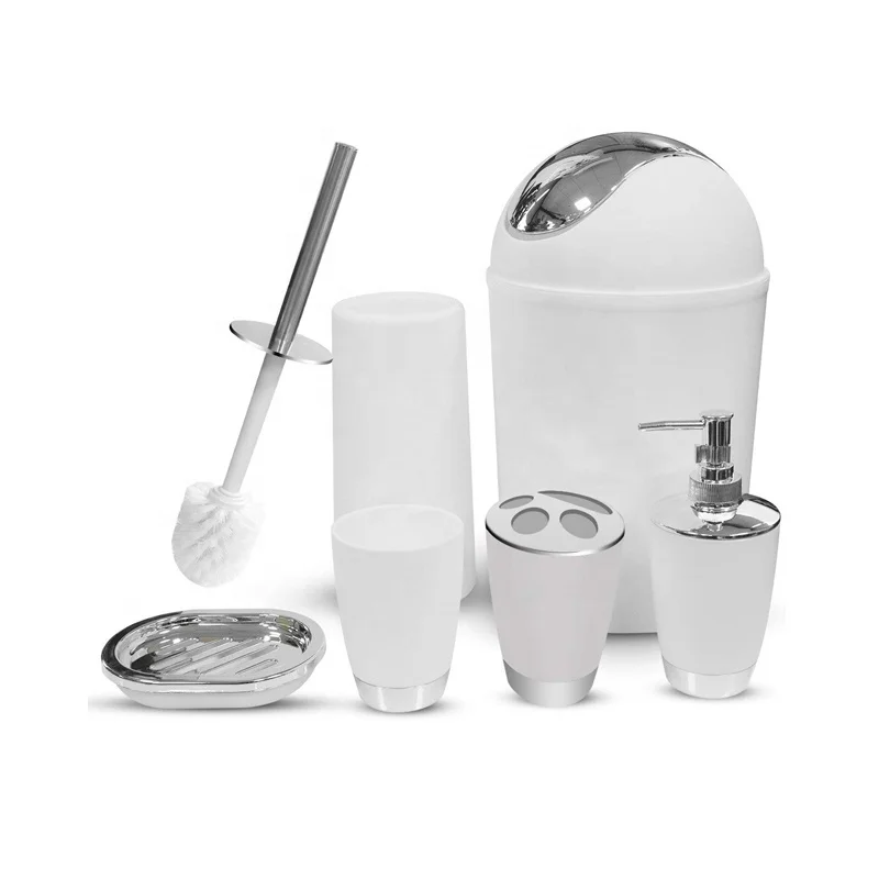 Plastic Six Pieces Bathroom Accessories Set with Toothbrush Holder Manufacturer Hotel Luxury 1PC/PE, 1set/white Box or Color Box