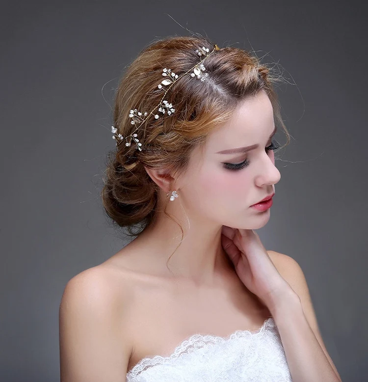 Baroque Bridal Wedding Hairband floral simulated pearl Ribbon tiara Headband Women Party Pageant Crowns hairpiece
