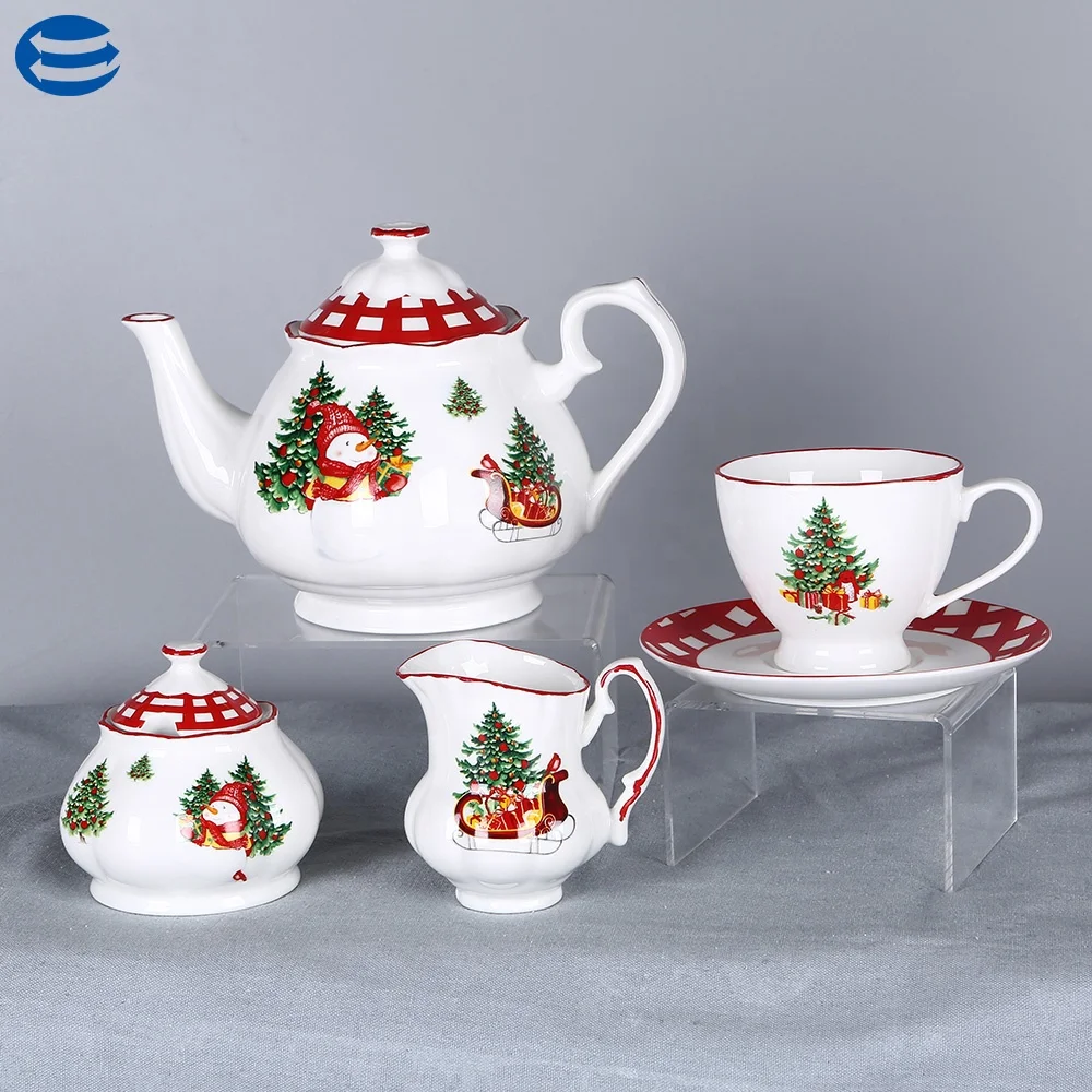 Ceramic Milk and Sugar Bowl Tea Pot and Tea Cup Saucer Coffee Drinkware Tableware Set Wholesale Christmas Gift Luxury Minimalist