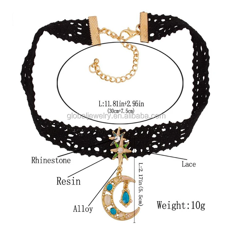 Sun choker moon and star choker necklace