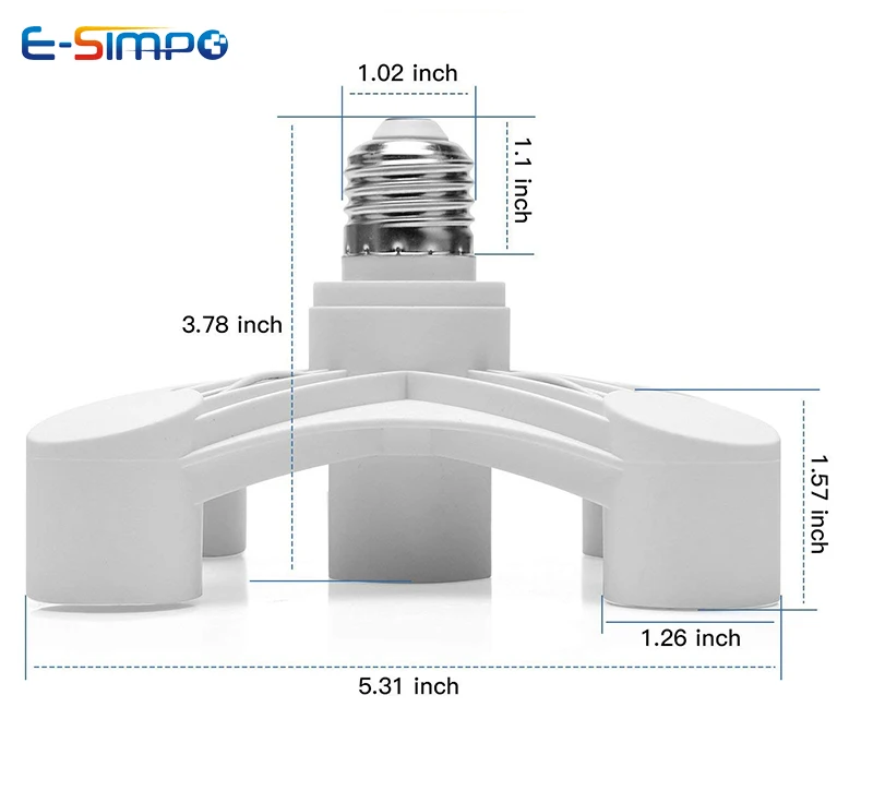 
Paw Model 5-in-1 E26/E27/E40 to E27 Screw Light Socket Splitter Adapter Extender, E27 Lamp holder splitter 