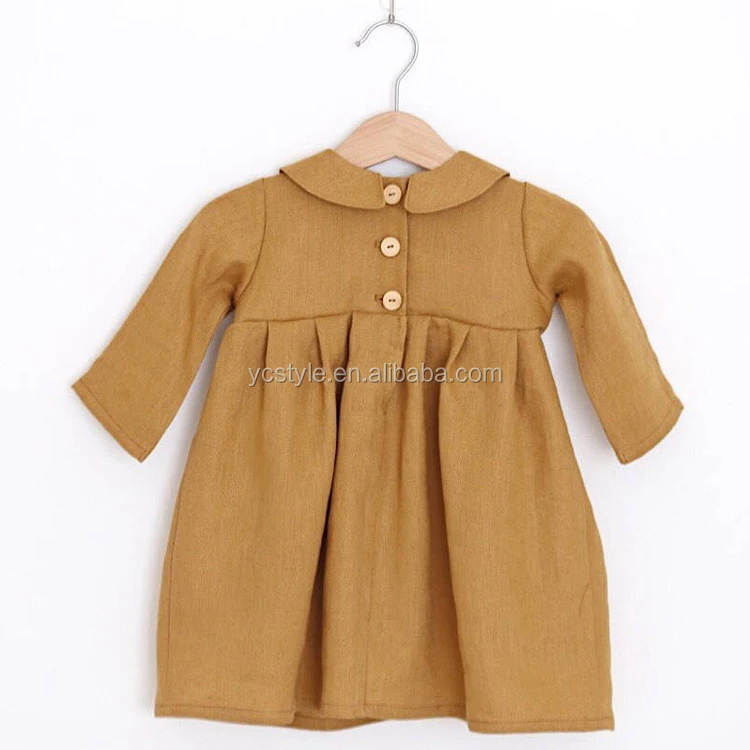 Эксклюзивная детская одежда из моющегося льна, платья с длинным рукавом для девочек на осень