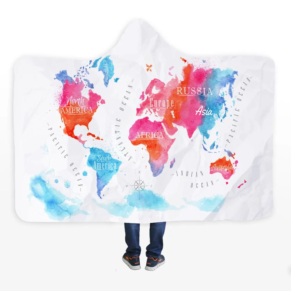 
Sheepskin scroll vintage map with hooded cape blanket and thickened office hat blanket 