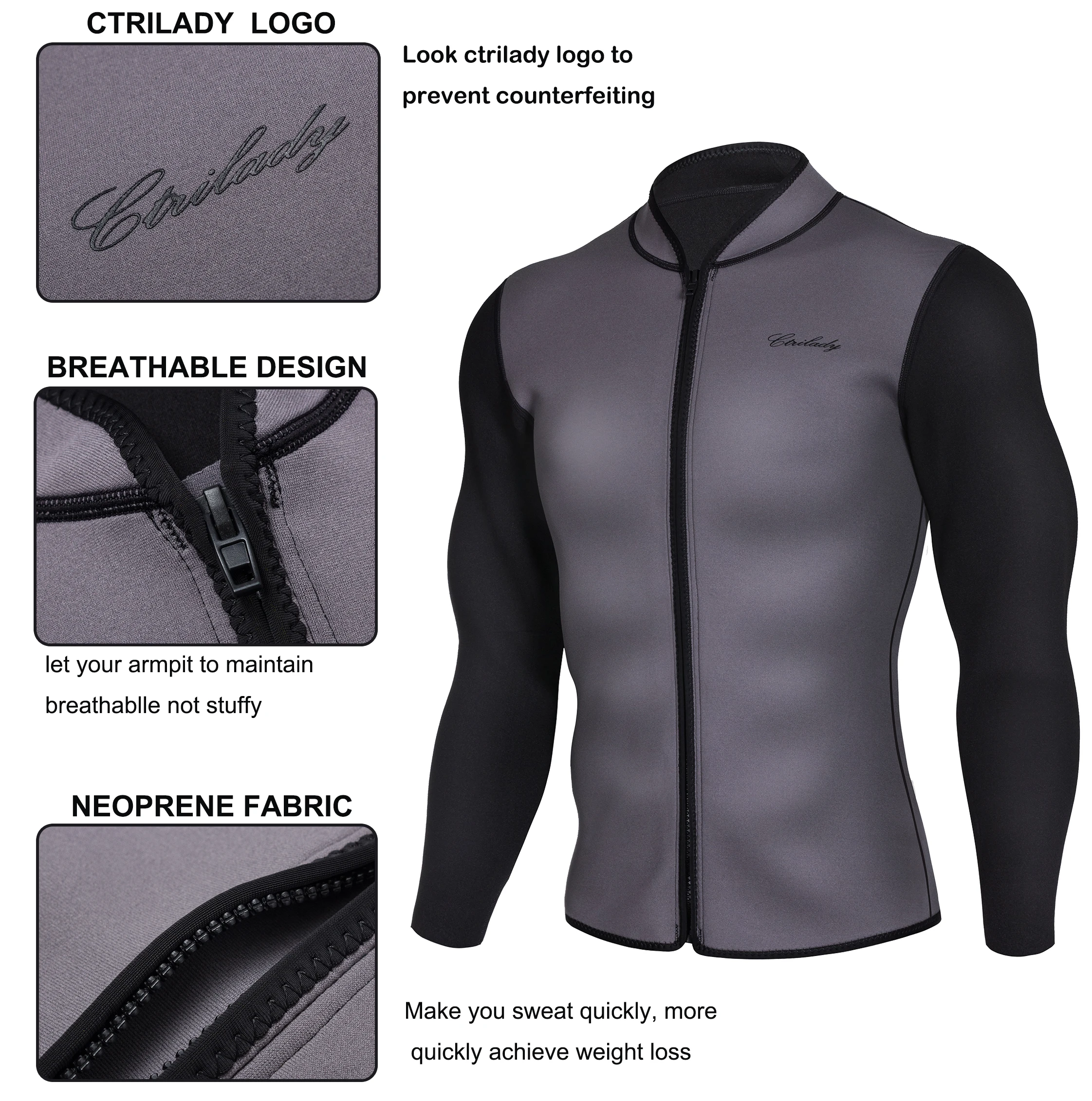 Мужской неопреновый гидрокостюм, куртка с молнией спереди и длинными рукавами, тренировочная майка для плавания, подводного плавания, куртка для серфинга, жилет для воркаута