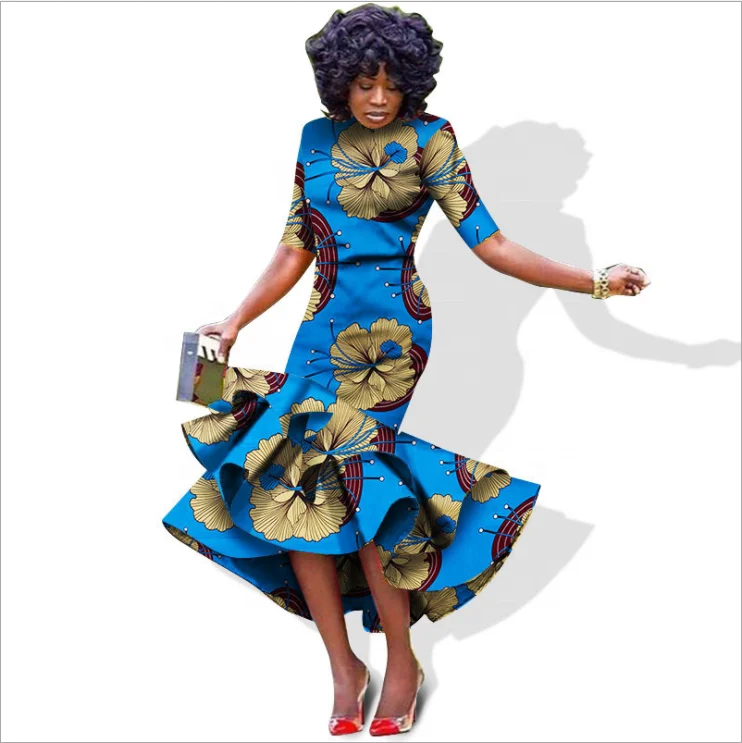 100% cotton full printing wax fabric African slim fit dress in half sleeve