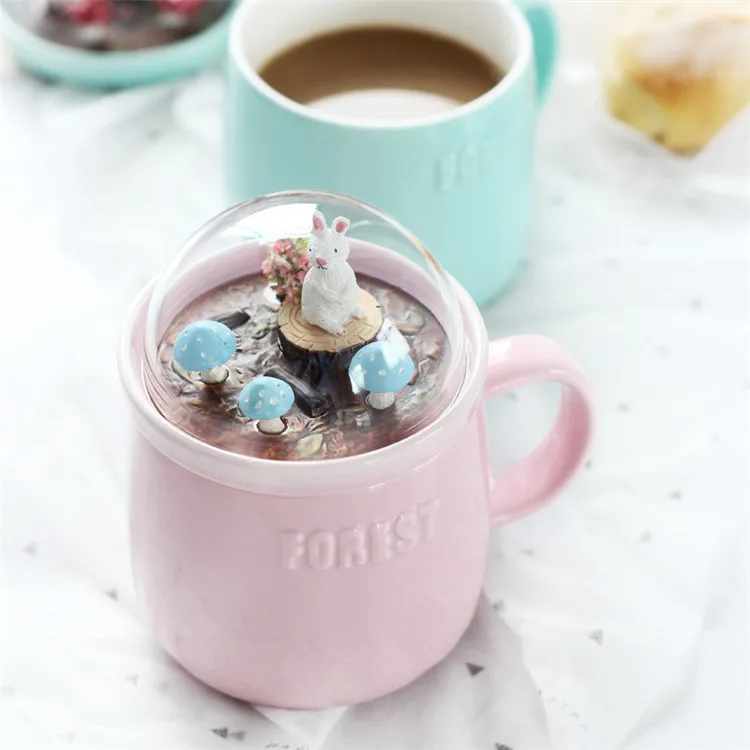 Custom Gift Forest Animal Micro landscape Ceramic Cup Decorating Big Belly Coffee Mug with Logo Bubble Tea Cup