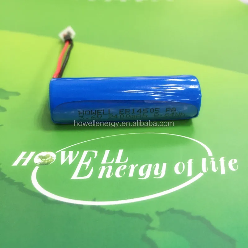 AA size lithium thionyl chloride battery ER14500 3.6V 2400mAh battery with pin