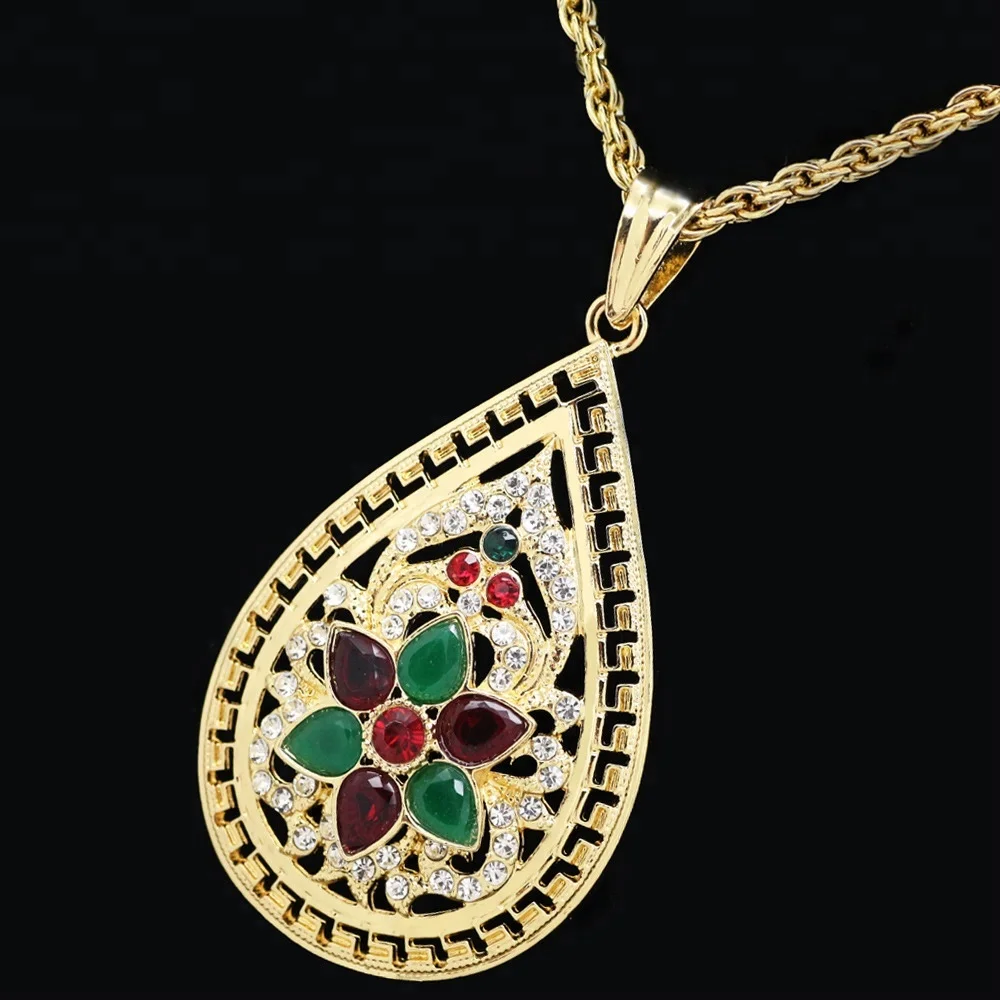 Xus  Middle Eastern Arabian Moroccan Diamond Red Emerald dubai gold chain rosary necklace