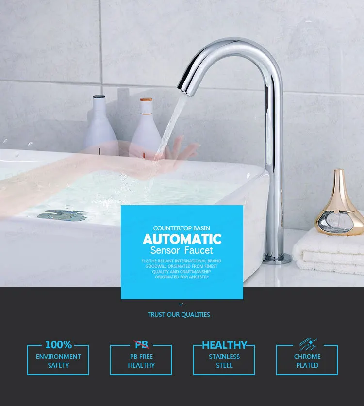 FLG Single Cold Automatic Sensor Faucet Arrival 304 Stainless Steel New CE Bathroom Chrome Modern Contemporary Ceramic Polished