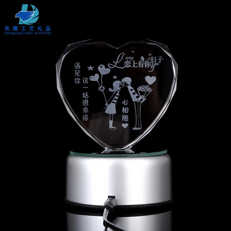 Unique Design Heart Shape Laser Engraving Crystal souvenir