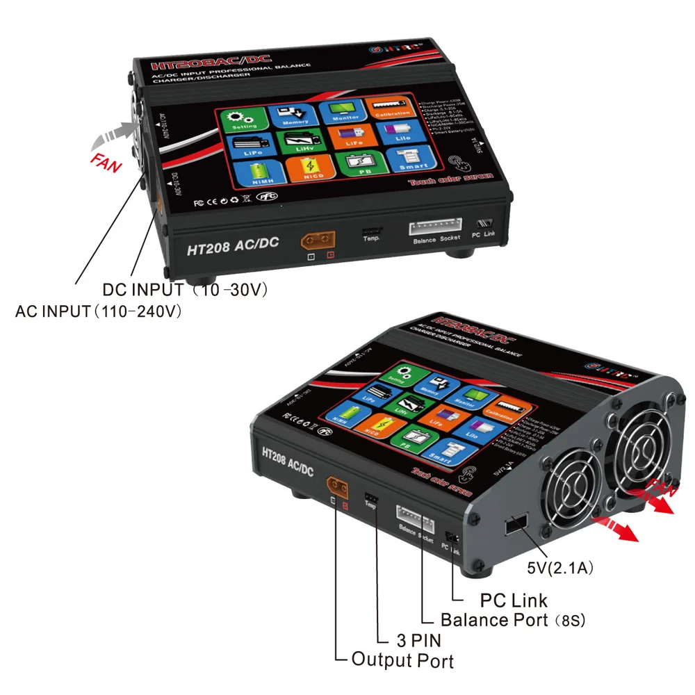 
HTRC HT208 AC/DC RC Toy Lipo Battery Balance Charger/Discharger 420W 20A for 1-8s Lilon LiPo LiFe LiHV Nicd NiMh PB Battery 