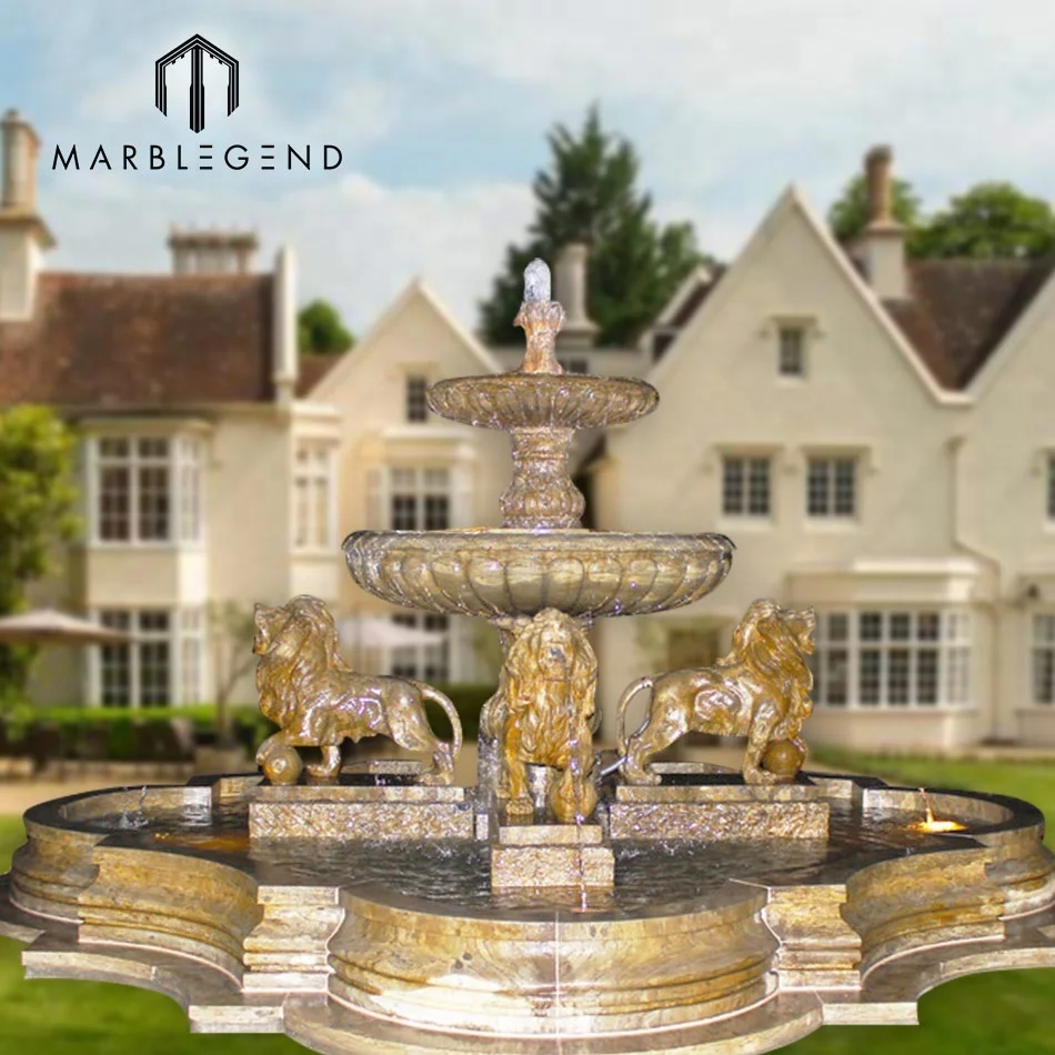 Customized  Design outdoor Natural Stone lion head  Marble  Water Fountains