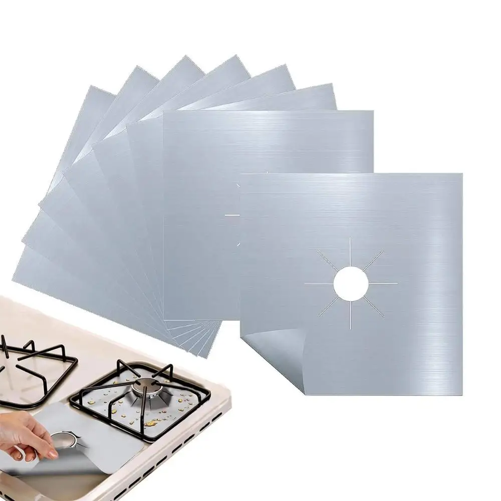 8 Packs Silver Gas Cooktop Liner Cover Clean Mat Pad Reusable Non-Stick Gas Range Protectors