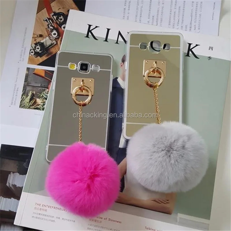 New Fashion Mirror Lovely Rabbit Tail Fur Ball Soft TPU Cases For Samsung Galaxy J5 J7 Cover