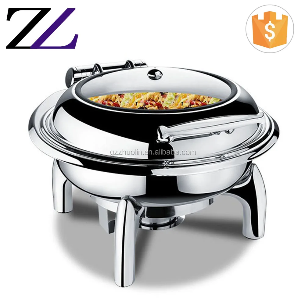 Revolving party set electric chaffing dish bava mirror polish buffet useful roll top hanging automatic rotating chafing dish