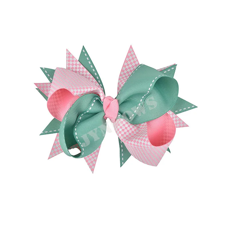 Wholesale boutique ribbon fabric flower Hair Clips Hair Bow Rhinestone Polyester Grosgrain Ribbon Bow Hair Clip Women School Kid