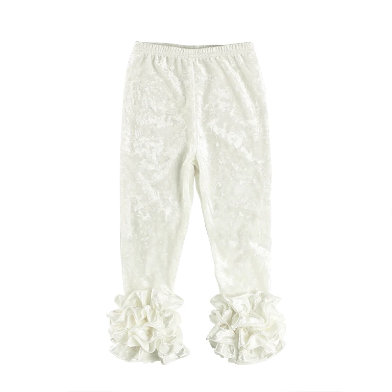 Toddler Infant Boutique Clothes Wholesale Solid Color Ruffle Baby Girls Pants Leggings Velvet Leggings
