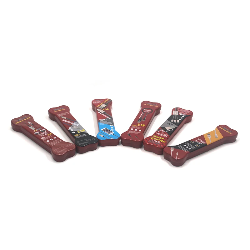 DongGuan Hot Sale Dog Bone Shaped Tin Box Sets USB Cable Electrical Metal Box Tin Package