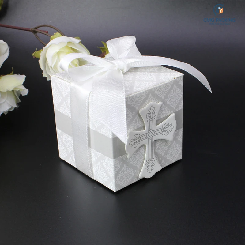 First Communion cross candy box baby shower wedding party bomboniere wrap with ribbons