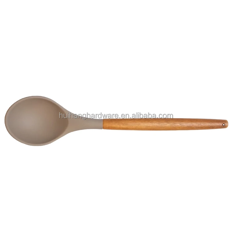 cooking utensil Long Handled Serving Spoons  high quality silicone spoon with acacia handle